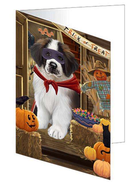 Enter at Own Risk Trick or Treat Halloween Saint Bernard Dog Handmade Artwork Assorted Pets Greeting Cards and Note Cards with Envelopes for All Occasions and Holiday Seasons GCD63794