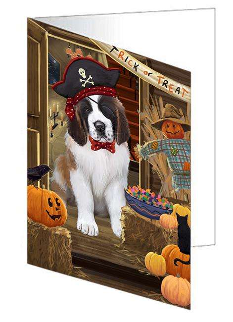 Enter at Own Risk Trick or Treat Halloween Saint Bernard Dog Handmade Artwork Assorted Pets Greeting Cards and Note Cards with Envelopes for All Occasions and Holiday Seasons GCD63797