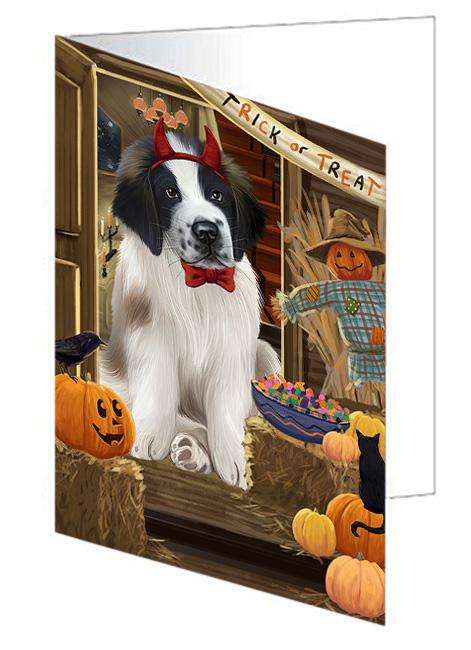 Enter at Own Risk Trick or Treat Halloween Saint Bernard Dog Handmade Artwork Assorted Pets Greeting Cards and Note Cards with Envelopes for All Occasions and Holiday Seasons GCD63800