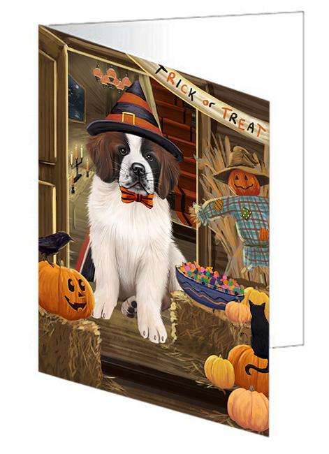 Enter at Own Risk Trick or Treat Halloween Saint Bernard Dog Handmade Artwork Assorted Pets Greeting Cards and Note Cards with Envelopes for All Occasions and Holiday Seasons GCD63803