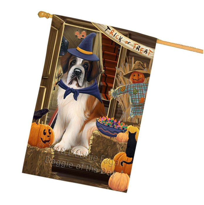 Enter at Own Risk Trick or Treat Halloween Saint Bernard Dog House Flag FLG53452