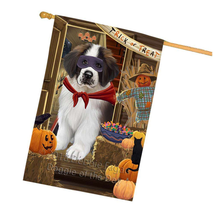 Enter at Own Risk Trick or Treat Halloween Saint Bernard Dog House Flag FLG53453