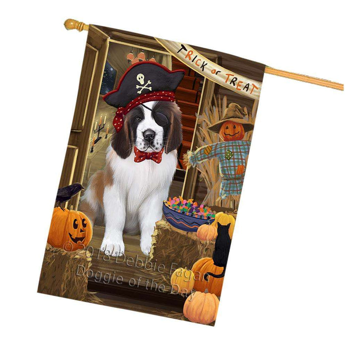 Enter at Own Risk Trick or Treat Halloween Saint Bernard Dog House Flag FLG53454