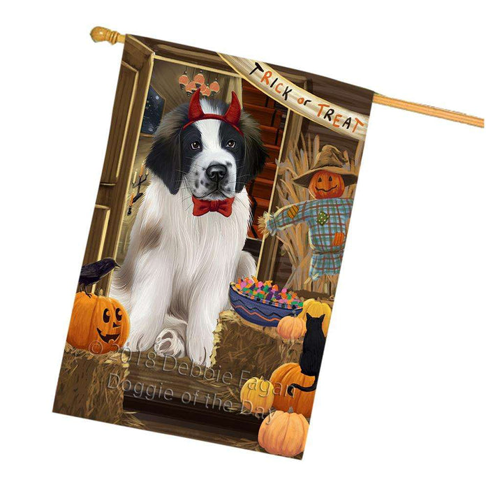 Enter at Own Risk Trick or Treat Halloween Saint Bernard Dog House Flag FLG53455