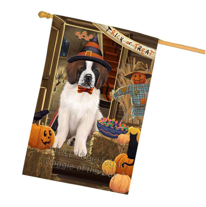 Enter at Own Risk Trick or Treat Halloween Saint Bernard Dog House Flag FLG53456