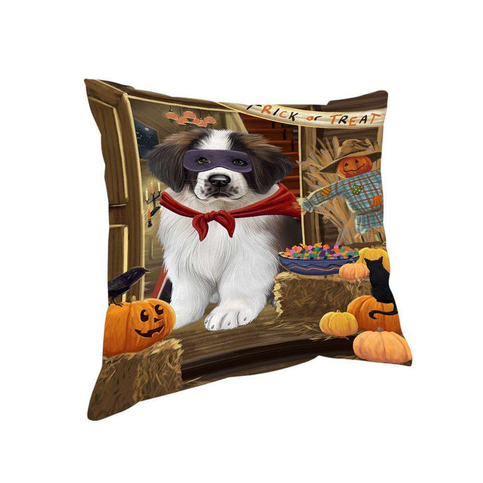 Enter at Own Risk Trick or Treat Halloween Saint Bernard Dog Pillow PIL69644