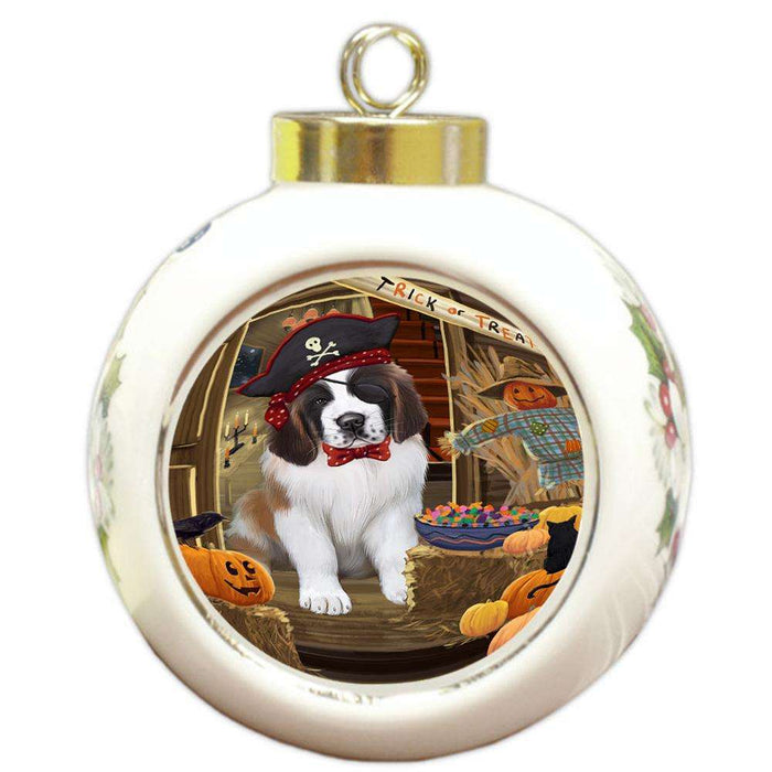 Enter at Own Risk Trick or Treat Halloween Saint Bernard Dog Round Ball Christmas Ornament RBPOR53256