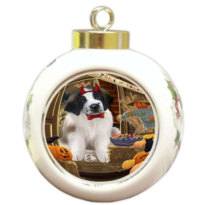 Enter at Own Risk Trick or Treat Halloween Saint Bernard Dog Round Ball Christmas Ornament RBPOR53257