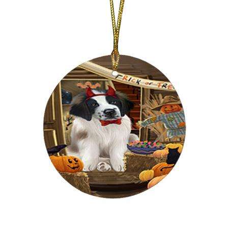 Enter at Own Risk Trick or Treat Halloween Saint Bernard Dog Round Flat Christmas Ornament RFPOR53248