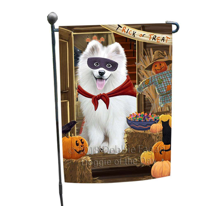 Enter at Own Risk Trick or Treat Halloween Samoyed Dog Garden Flag GFLG53322