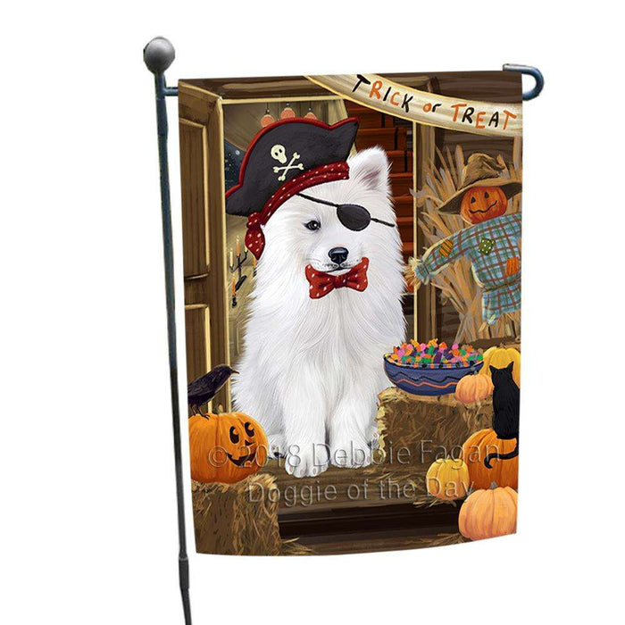 Enter at Own Risk Trick or Treat Halloween Samoyed Dog Garden Flag GFLG53323
