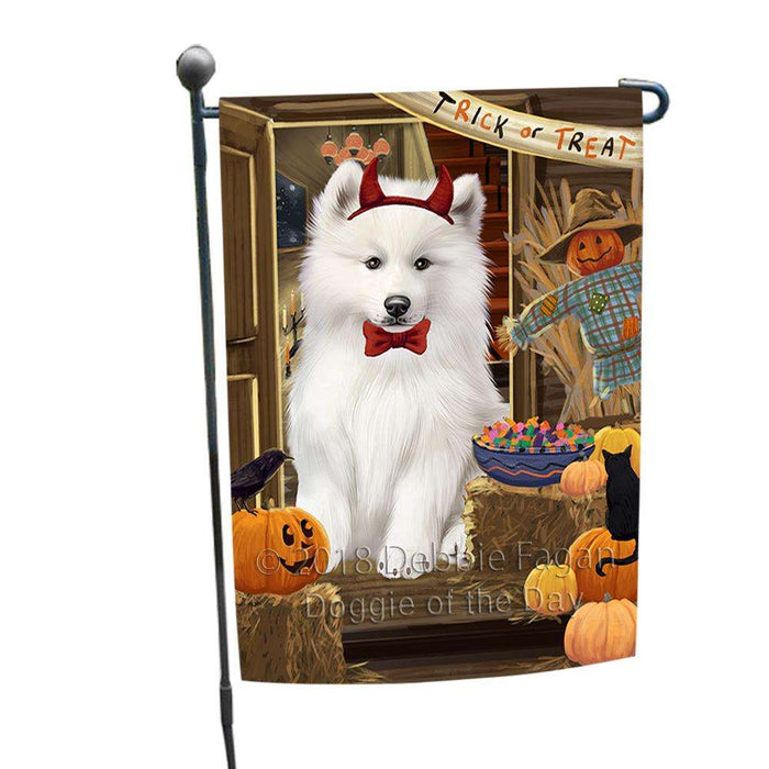 Enter at Own Risk Trick or Treat Halloween Samoyed Dog Garden Flag GFLG53324