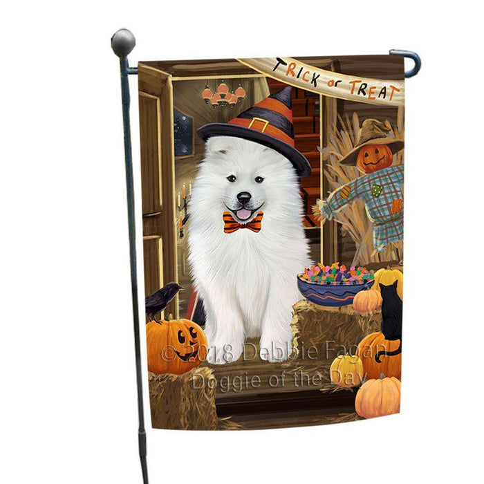 Enter at Own Risk Trick or Treat Halloween Samoyed Dog Garden Flag GFLG53325