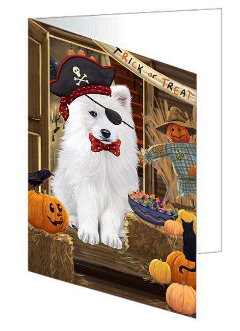 Enter at Own Risk Trick or Treat Halloween Samoyed Dog Handmade Artwork Assorted Pets Greeting Cards and Note Cards with Envelopes for All Occasions and Holiday Seasons GCD63812