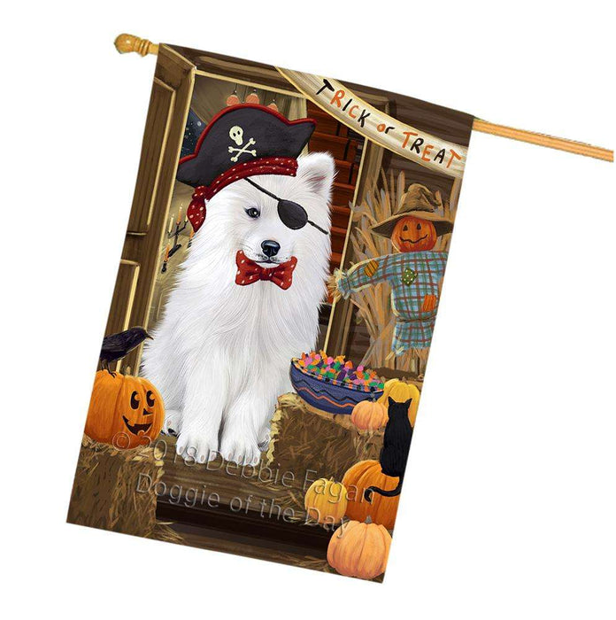 Enter at Own Risk Trick or Treat Halloween Samoyed Dog House Flag FLG53459