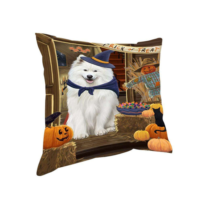 Enter at Own Risk Trick or Treat Halloween Samoyed Dog Pillow PIL69660