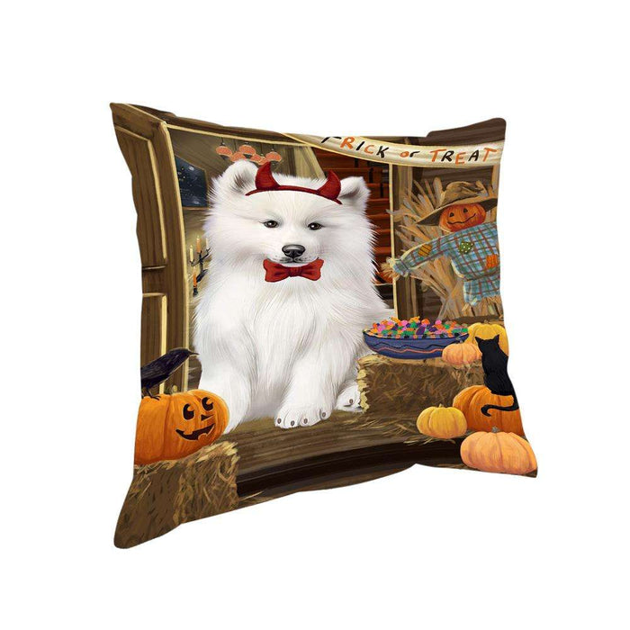 Enter at Own Risk Trick or Treat Halloween Samoyed Dog Pillow PIL69672