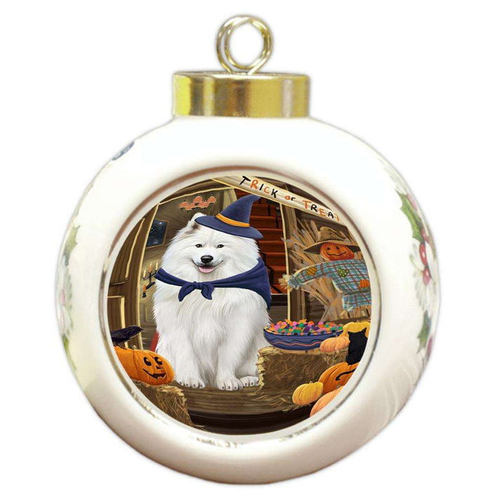 Enter at Own Risk Trick or Treat Halloween Samoyed Dog Round Ball Christmas Ornament RBPOR53259