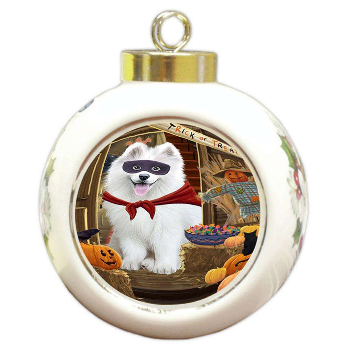 Enter at Own Risk Trick or Treat Halloween Samoyed Dog Round Ball Christmas Ornament RBPOR53260