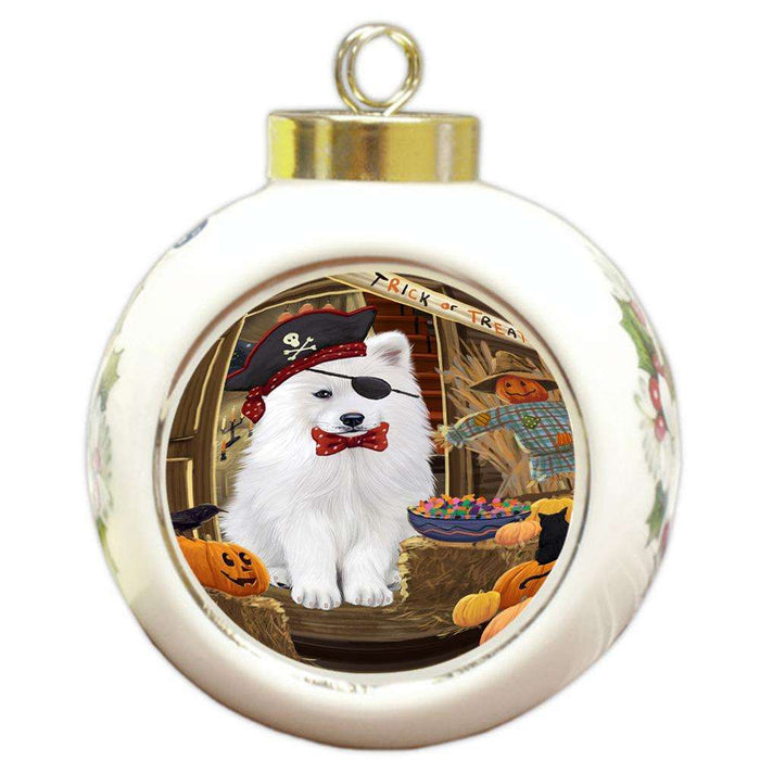 Enter at Own Risk Trick or Treat Halloween Samoyed Dog Round Ball Christmas Ornament RBPOR53261
