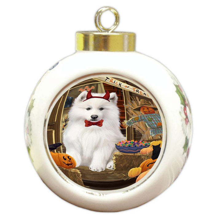 Enter at Own Risk Trick or Treat Halloween Samoyed Dog Round Ball Christmas Ornament RBPOR53262