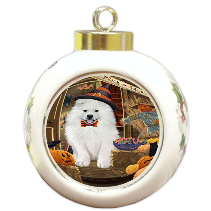 Enter at Own Risk Trick or Treat Halloween Samoyed Dog Round Ball Christmas Ornament RBPOR53263