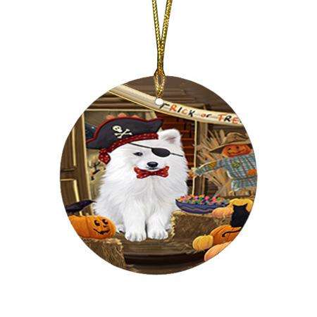 Enter at Own Risk Trick or Treat Halloween Samoyed Dog Round Flat Christmas Ornament RFPOR53252