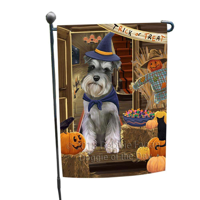 Enter at Own Risk Trick or Treat Halloween Schnauzer Dog Garden Flag GFLG53326