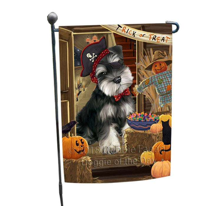 Enter at Own Risk Trick or Treat Halloween Schnauzer Dog Garden Flag GFLG53328