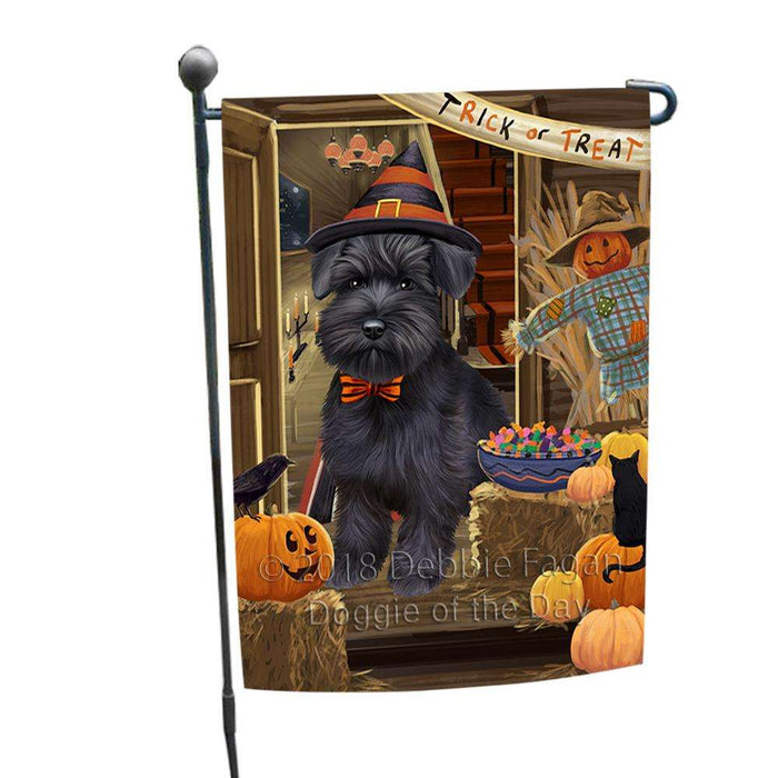 Enter at Own Risk Trick or Treat Halloween Schnauzer Dog Garden Flag GFLG53330