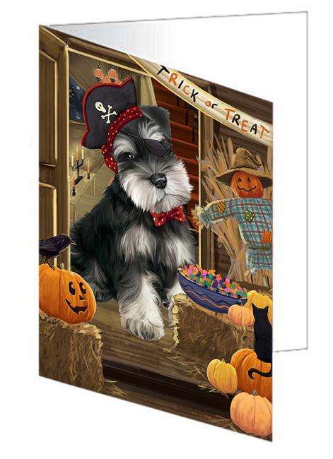 Enter at Own Risk Trick or Treat Halloween Schnauzer Dog Handmade Artwork Assorted Pets Greeting Cards and Note Cards with Envelopes for All Occasions and Holiday Seasons GCD63827