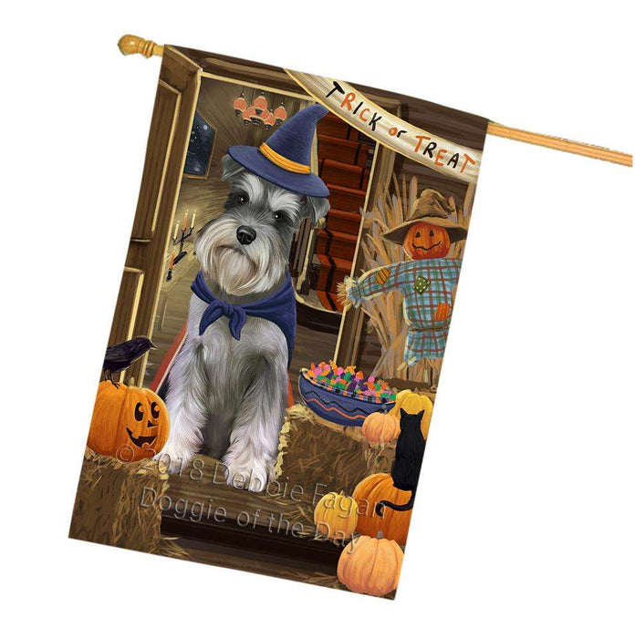 Enter at Own Risk Trick or Treat Halloween Schnauzer Dog House Flag FLG53462