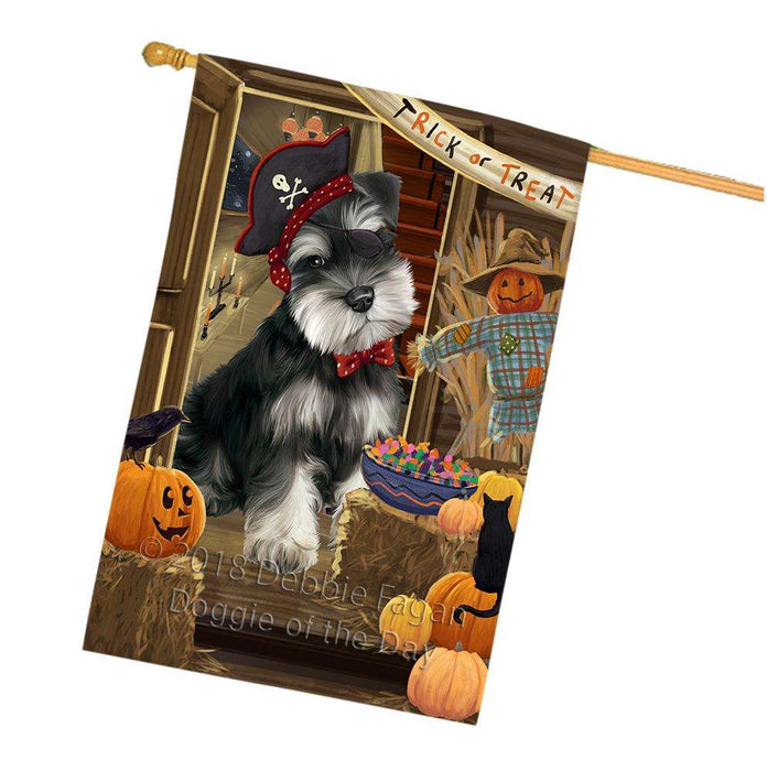 Enter at Own Risk Trick or Treat Halloween Schnauzer Dog House Flag FLG53464
