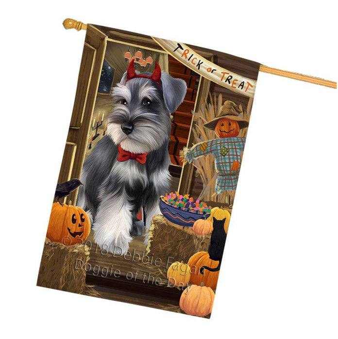 Enter at Own Risk Trick or Treat Halloween Schnauzer Dog House Flag FLG53465