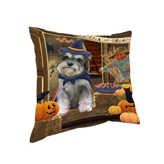Enter at Own Risk Trick or Treat Halloween Schnauzer Dog Pillow PIL69680