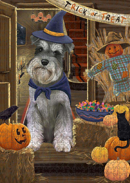 Enter at Own Risk Trick or Treat Halloween Schnauzer Dog Puzzle with Photo Tin PUZL80212