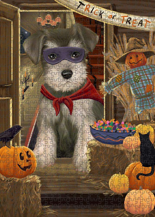 Enter at Own Risk Trick or Treat Halloween Schnauzer Dog Puzzle with Photo Tin PUZL80216