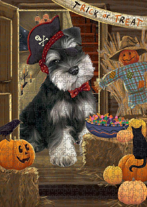 Enter at Own Risk Trick or Treat Halloween Schnauzer Dog Puzzle with Photo Tin PUZL80220