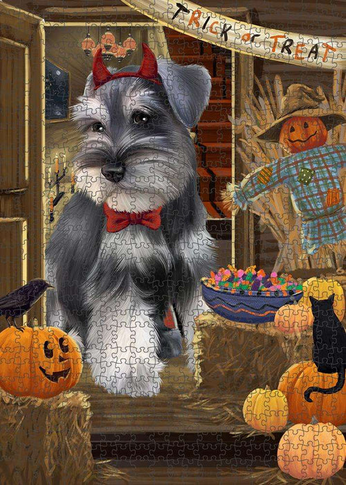 Enter at Own Risk Trick or Treat Halloween Schnauzer Dog Puzzle with Photo Tin PUZL80224
