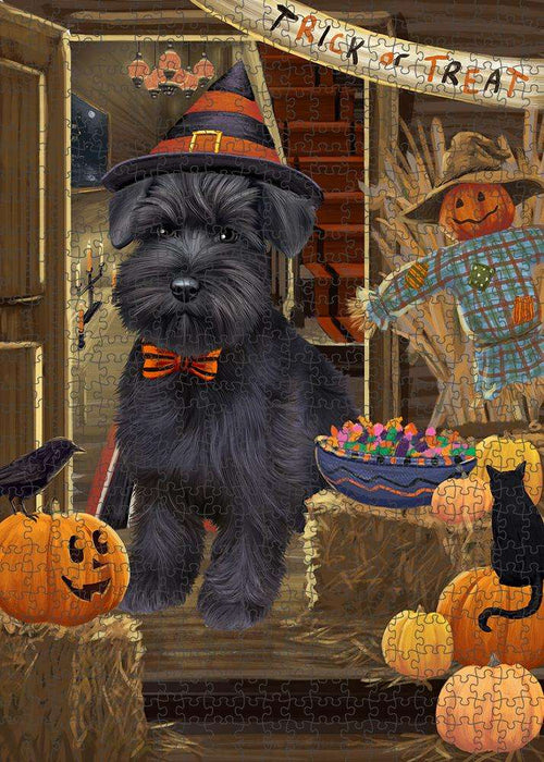Enter at Own Risk Trick or Treat Halloween Schnauzer Dog Puzzle with Photo Tin PUZL80228