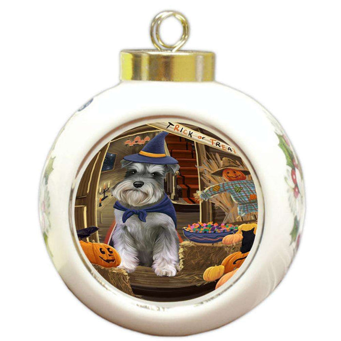 Enter at Own Risk Trick or Treat Halloween Schnauzer Dog Round Ball Christmas Ornament RBPOR53264