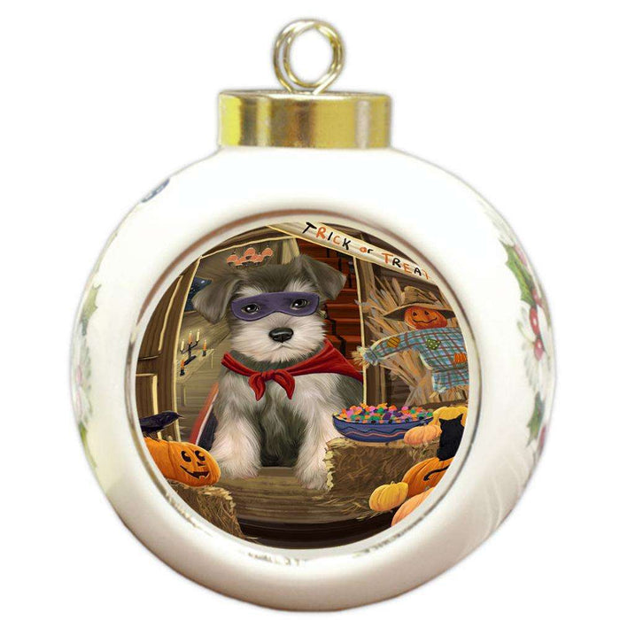 Enter at Own Risk Trick or Treat Halloween Schnauzer Dog Round Ball Christmas Ornament RBPOR53265