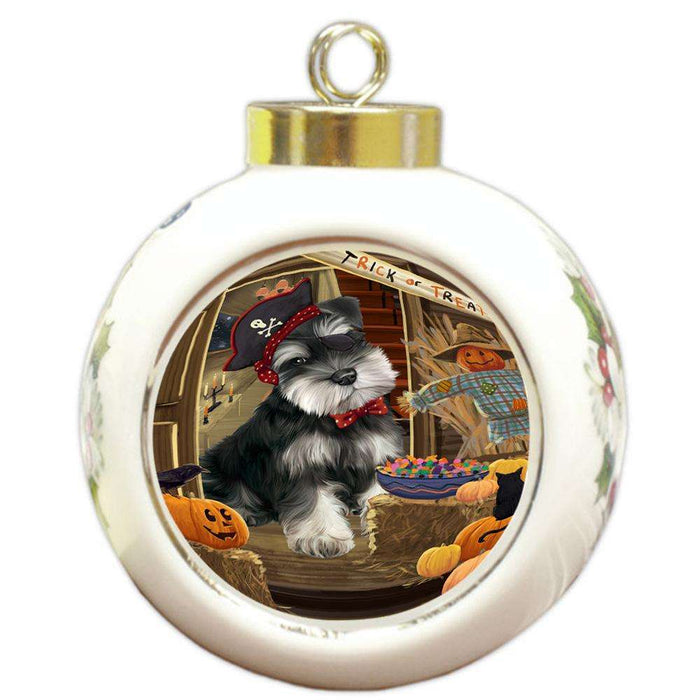 Enter at Own Risk Trick or Treat Halloween Schnauzer Dog Round Ball Christmas Ornament RBPOR53266