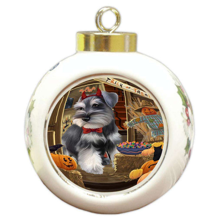 Enter at Own Risk Trick or Treat Halloween Schnauzer Dog Round Ball Christmas Ornament RBPOR53267