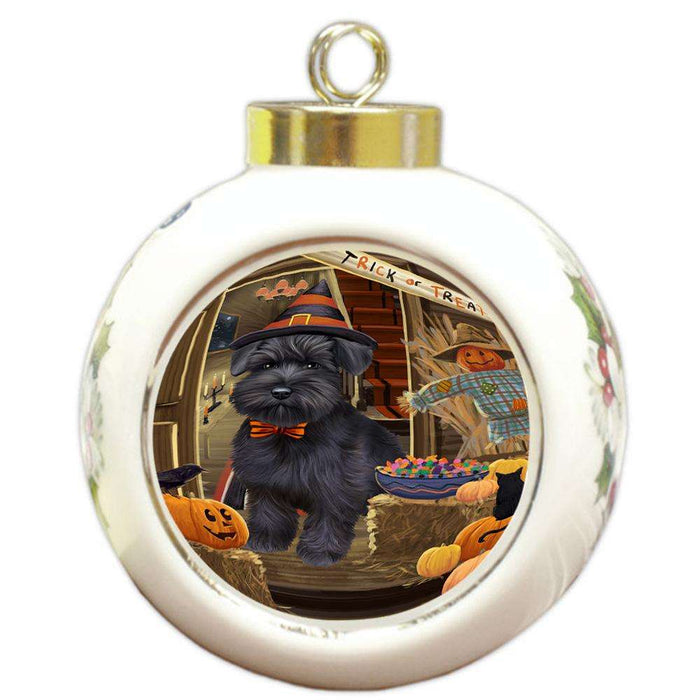 Enter at Own Risk Trick or Treat Halloween Schnauzer Dog Round Ball Christmas Ornament RBPOR53268