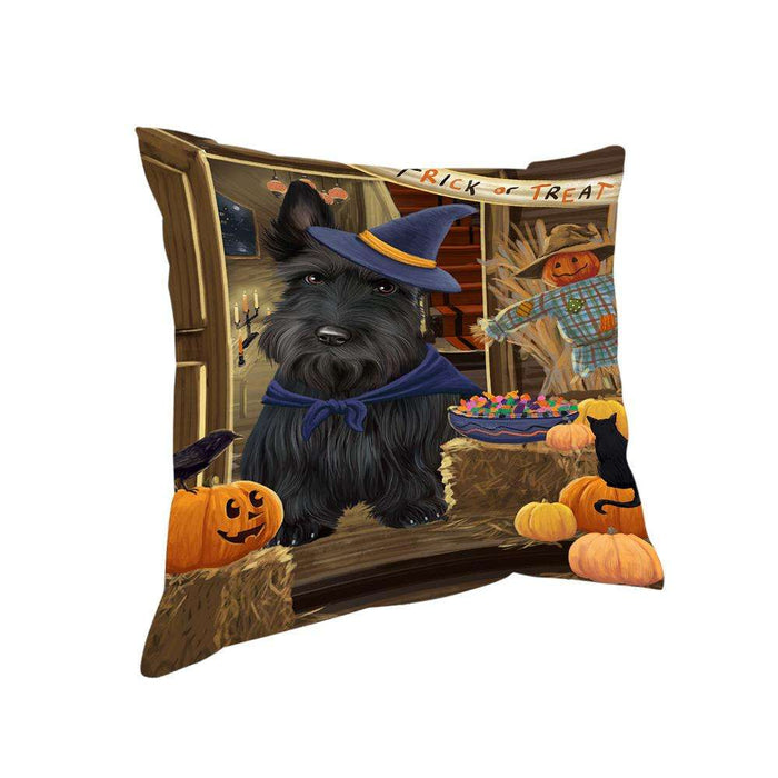 Enter at Own Risk Trick or Treat Halloween Scottish Terrier Dog Pillow PIL69700