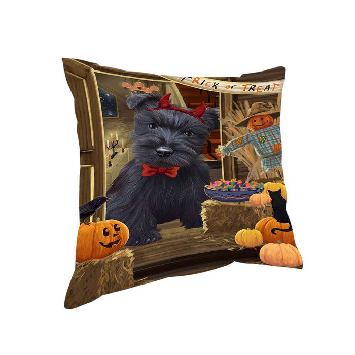 Enter at Own Risk Trick or Treat Halloween Scottish Terrier Dog Pillow PIL69712