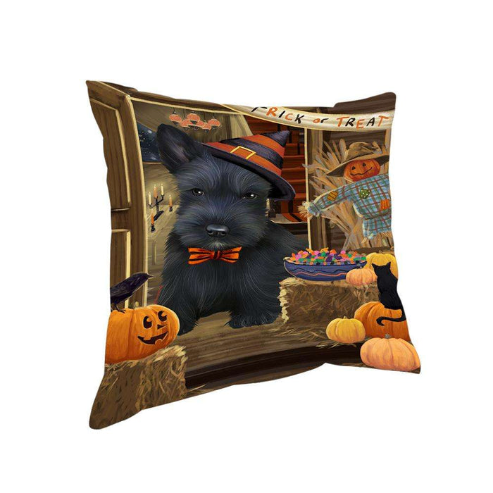 Enter at Own Risk Trick or Treat Halloween Scottish Terrier Dog Pillow PIL69716