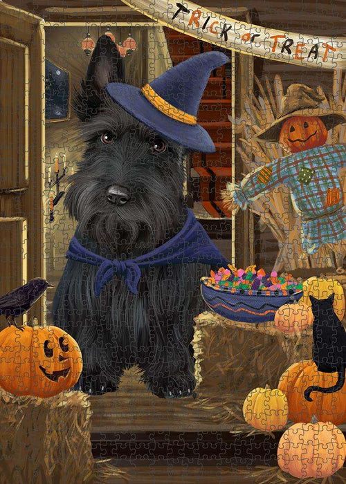 Enter at Own Risk Trick or Treat Halloween Scottish Terrier Dog Puzzle with Photo Tin PUZL80232