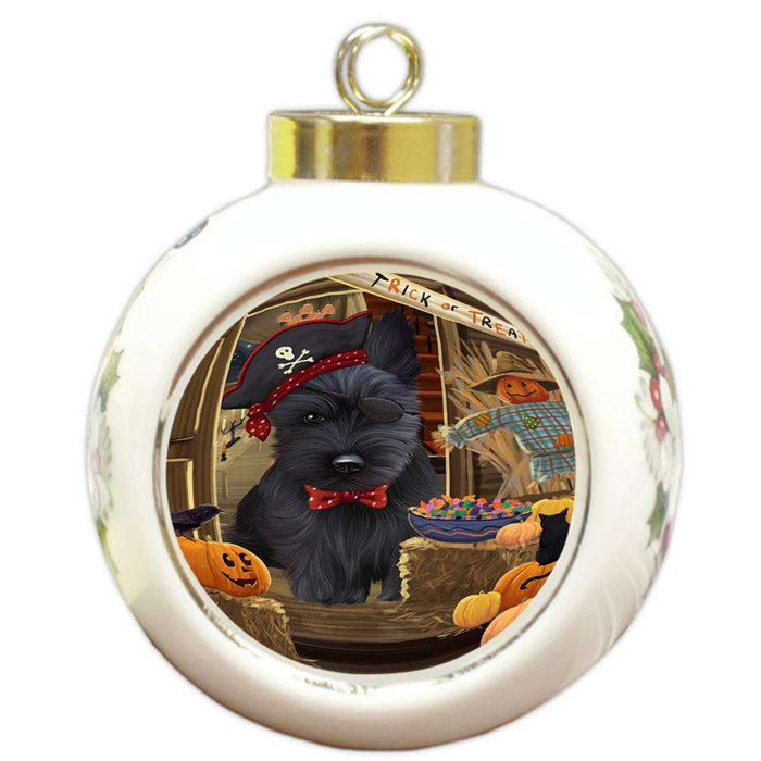 Enter at Own Risk Trick or Treat Halloween Scottish Terrier Dog Round Ball Christmas Ornament RBPOR53271